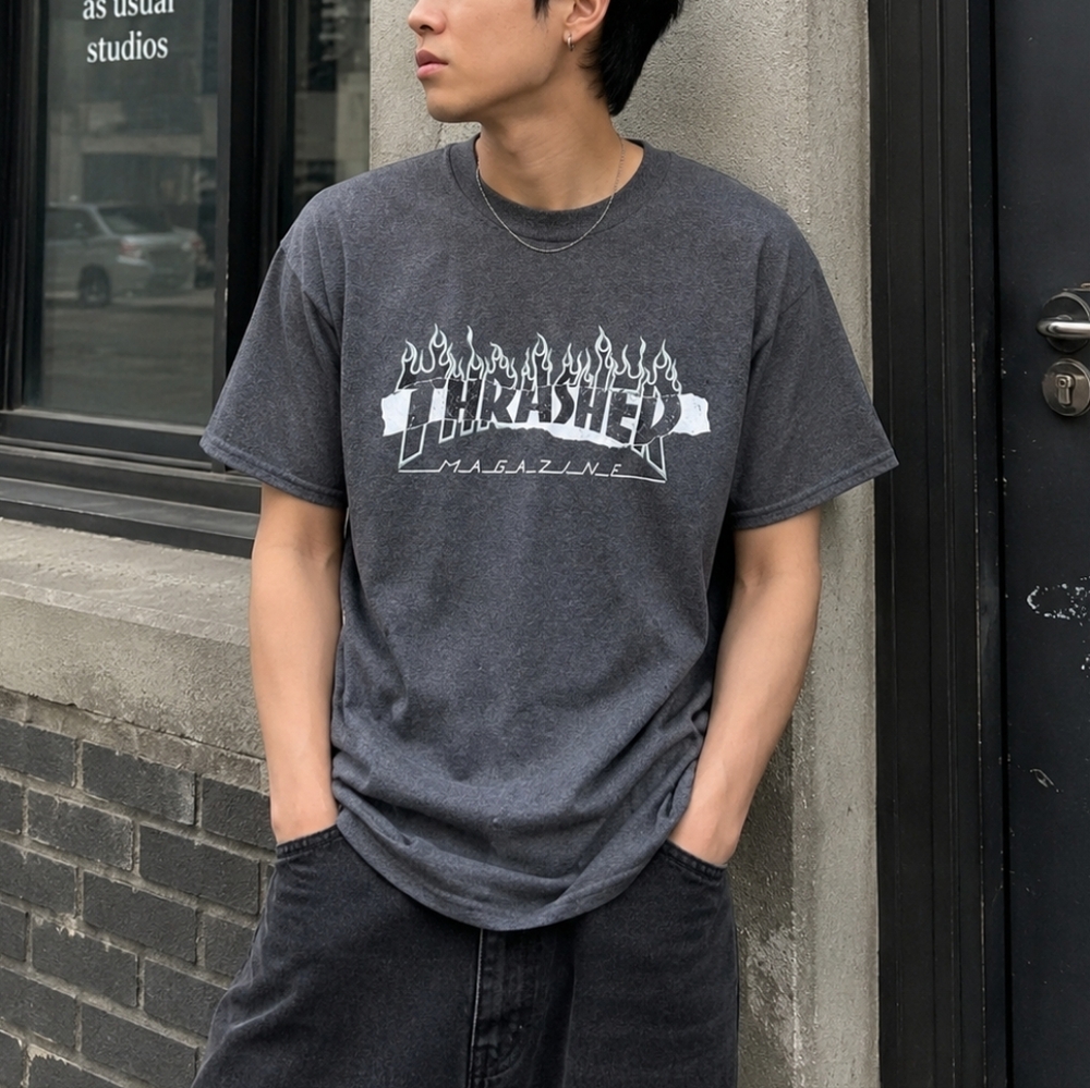 Thrasher Magazine Flame Logo T Shirt Men’s Small Gray Graphic Tee Streetwear
